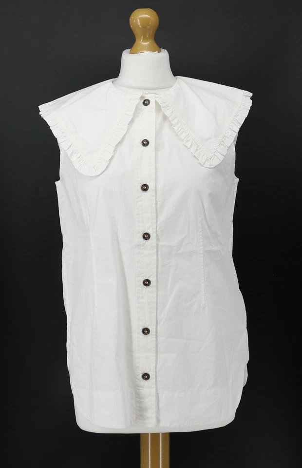 GANNI COTTON POPLIN EXAGGERATED COLLAR WOMENS SLEEVELESS SHIRT WHITE RRP £98 BR