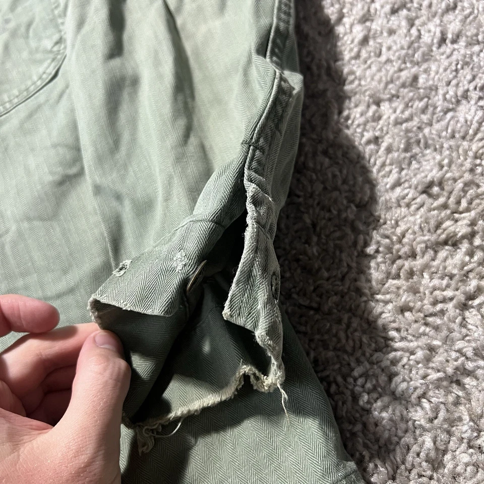 Vintage 40s WWII USMC Marine Corp HBT Chore Green Herringbone Stenciled Jacket - Image 4 of 4