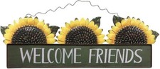 Vintage Sunflower Decor Welcome Sign for Front Door, Garden Themed Welcome Door