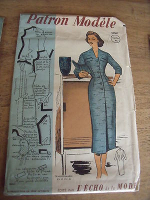 Patron Couture Ancien L'Echo De La Mode - Robe Taille 42-44-46, En Bon état