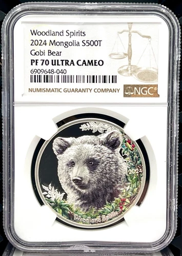2024 Mongolia Woodland Spirits Gobi Bear 1 oz .999 Silver Coin - NGC PF 70 UCAM