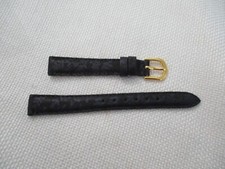 GENUINE leather watch band strap 12 MM black gold buckle