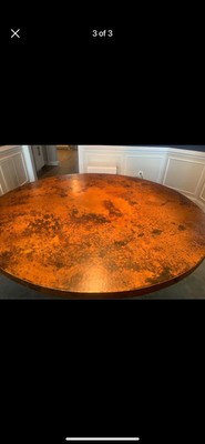 Arhaus copper dining room table with wrought iron arabesque base. | eBay