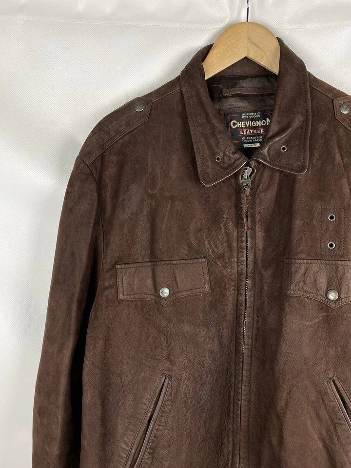 Chevignon vintage men’s leather western style bomber jacket size XL - Image 4 of 4