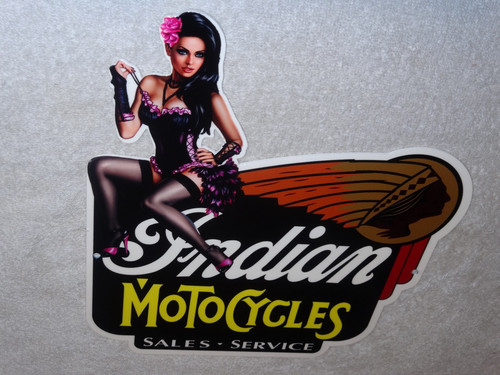 VINTAGE INDIAN MOTORCYCLE SALES & SERVICE +WOMAN 👩 12" METAL GASOLINE OIL SIGN