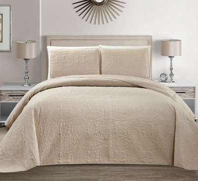 MK Home Mk Collection Solid Embossed Bedspread Bed Cover Over Size (Beige, Ki...