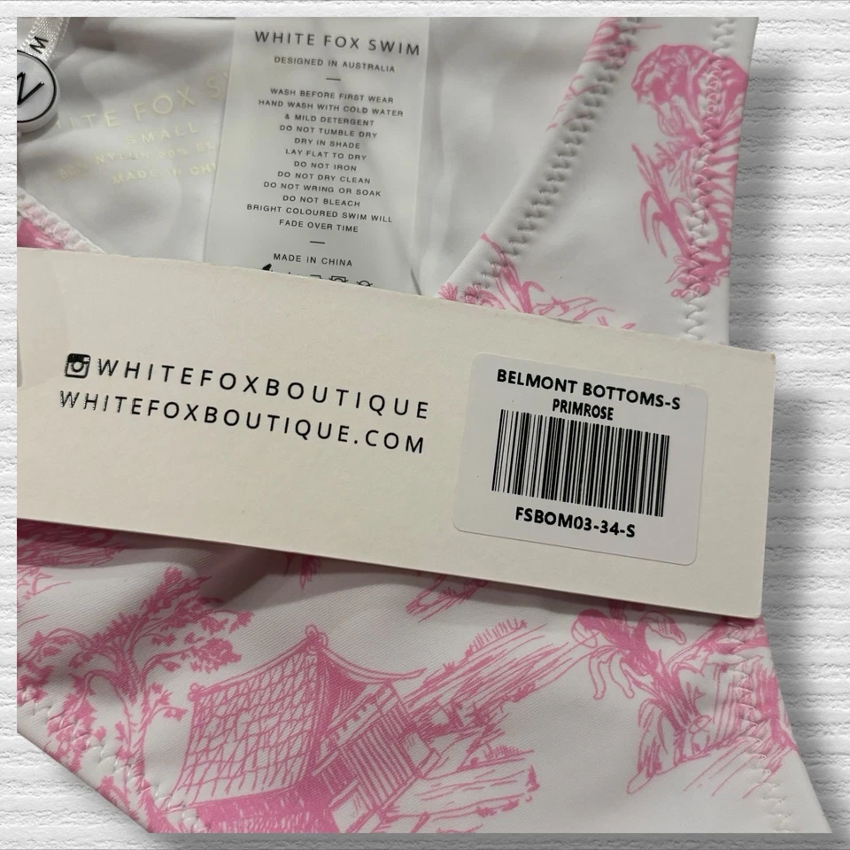 Parte inferior de bikini Belmont de natación de zorro blanco pequeño rosa prímula estampado de baño nueva con etiquetas Foto 3 de 4