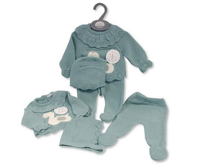Spanische Baby Mädchen Kleidung Salbei Schwan Strick Oberteil Unterteil und Mütze Outfit