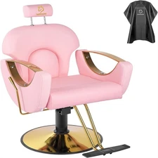 Barber Chair Reclining Salon Chair Hydraulic Barber Chairs 360° Rolling Pink