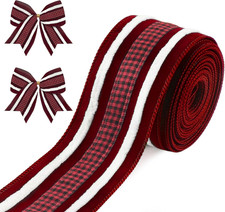 2.5"  10 Yards Christmas Ribbons for Bows, Xmas Wired Edge Ribbon Winter Holida