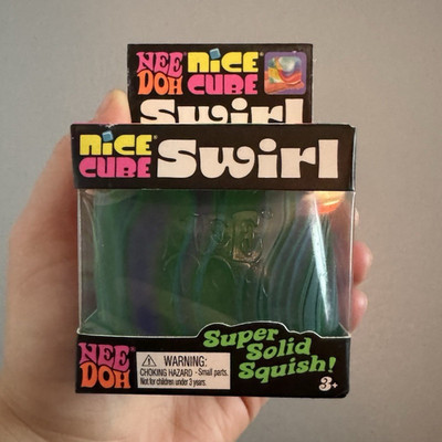 Nee Doh Nice Cube Swirl Super Solid Squish Squeeze Toy Green/Blue