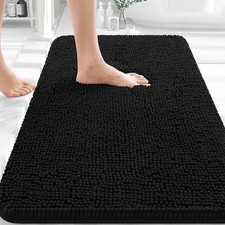 OLANLY Bathroom Rugs 30x20, Extra Soft Absorbent Chenille Bath Rugs BLACK