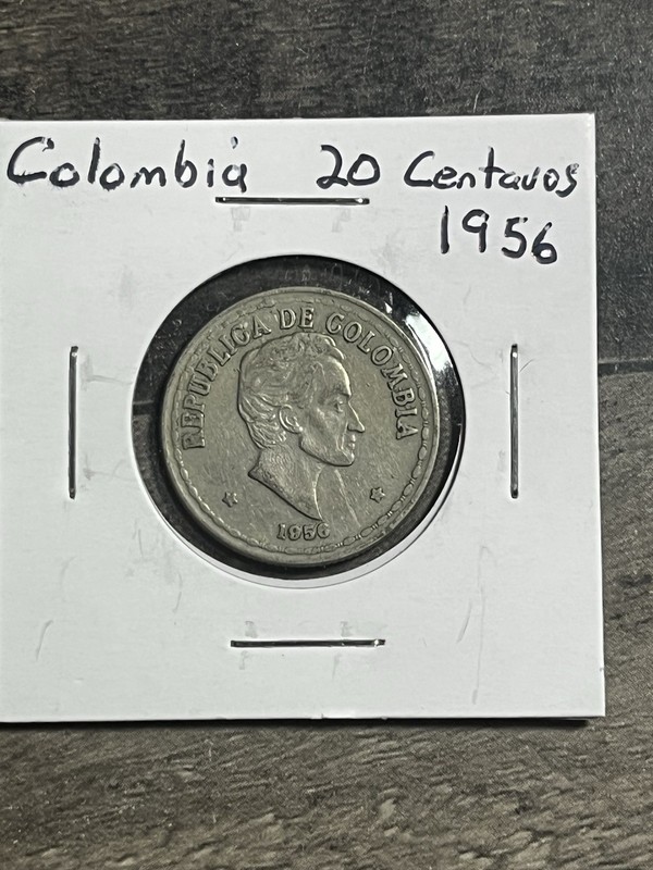 1956 Colombia 20 Centavos Coin