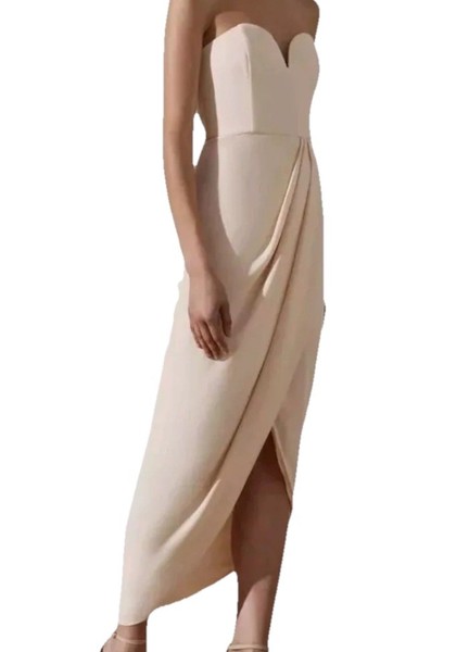 Shona Joy Core U Wire Bustier Draped Dress Gown Nude Cream Pale Peach 8 Wedding