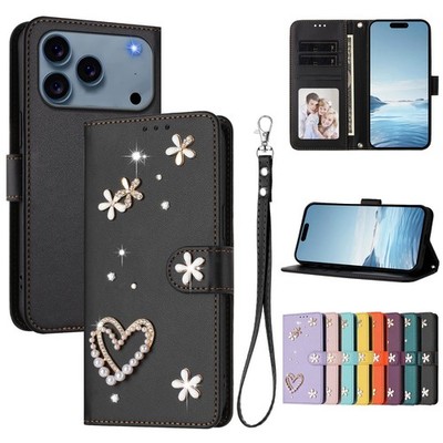 For iPhone 17 Pro Max Air 17e 16 15 14 13 12 Diamond Leather Flip Wallet Case 
