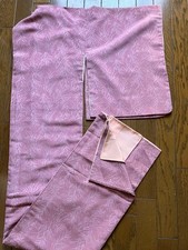Japanese kimono with dull pink leaf/grass pattern, used, some stains