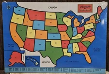 Brand New In Plastic 1988 Wooden Map Of United States By American Trends Corp.