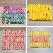 Vintage Lot Cold Roller Hair Curlers Pink Yellow Blue Purple Mid Century Plastic