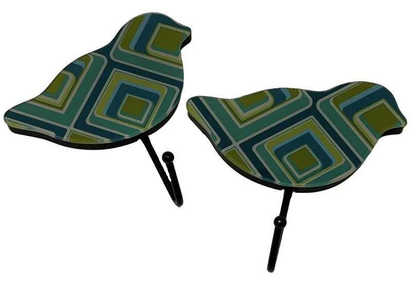 2 Bird Decorative Wall Mounted Hooks Blue & Green Pattern Urban Outfitters