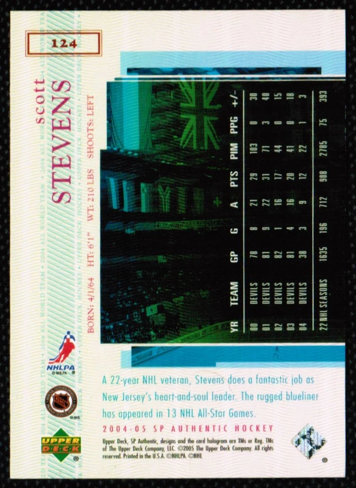 2004-05 SP Authentic Scott Stevens New Jersey Devils #124 - Image 2 of 2
