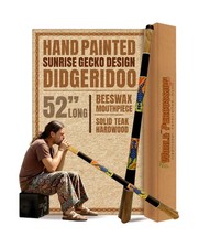 Solid Wood Didgeridoo 52" Long, Beeswax Mouthpiece, Hand Painted Sunrise Geck...