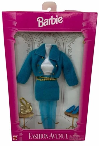 NIB Vintage Barbie Fashion Avenue #14980 Blue Teal Skirt Jacket Set Gold Purse