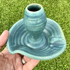 1994 Pewabic Pottery Detroit Studio Candle Holder Artist Signed Turquoise Glaze