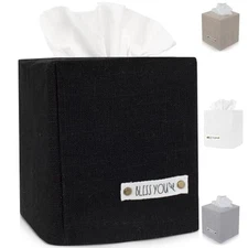 Stylish Tissue Box Cover - This Black Linen Holder Instantly Covers Your Square