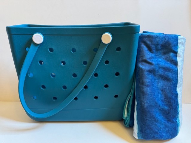 Teal Waterproof EVA Beach Tote with 2 Large Towels Summer Set-image