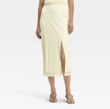 NWT A New Day Women's Lace Column A-Line Midi Skirt- Cream Size 8