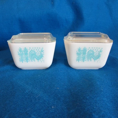 2 Vintage Pyrex Amish Butterprint Blue on White Dish 0501
