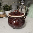 Vtg McCoy 7531 Pottery Brown Drip Glaze Bean Pot w Lid & Wire Bail Handle USA