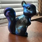 Fenton Irridescent Blue Squirrel Hand Painted Artist Signed