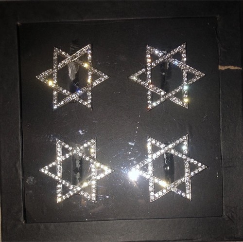 Festive Lights 4 Ct Napkin Rings Star Of David Rhinestones Hanukkah - Afbeelding 8 van 8