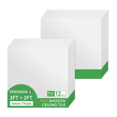 Smooth Drop Ceiling Tiles 2ft x 2ft, PVC Ceiling Tile 24 x 24in - Waterproof,...