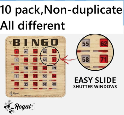 10-Pack Bingo Cards Stitched Reusable Shutter Slide with Clear Slider Light