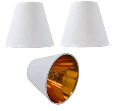TAaMTYH 3Pcs Small Fabric Chandelier LampShades 3''×6''×5'' (White/Gold, White Rim)