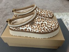 UGG Tazz Plains Leopard Print Slip-On Lined Slippers Fur Upper US 12