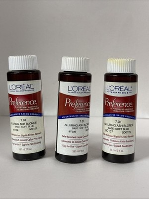 3 Pack L'oreal Preference permanent haircolor 2 floz - 7.01 ALLURING ASH BLONDE