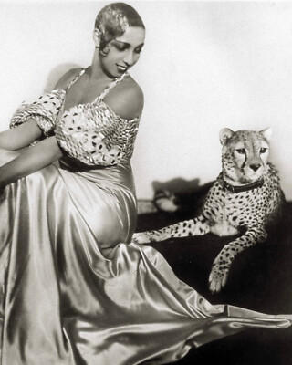 Josephine Baker & Chiquita Pet Cheetah 1931 Paris Jazz Age 8x10 Photo Reprint RP
