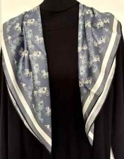 35"x35"Grey Blue Carriage Print Pure Mulberry Twill Silk14momme Scarf 8x88cm4-82