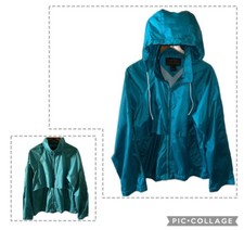 80's VTG Retro EDDIE BAUER Teal Green Zip Hoodie Windbreaker Jacket Mens Medium