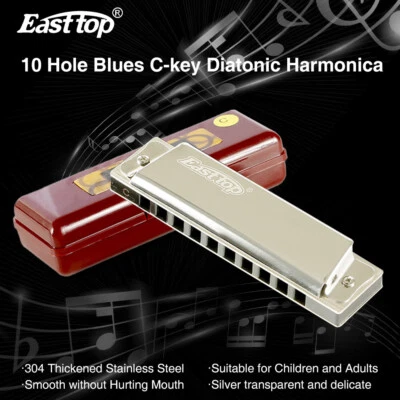 Easttop Folk Jazz 10 Holes Harmonica Harp Mouth Organ Diatonic Blues Key of C G