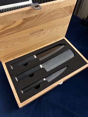 Kamikoto Kuro Knife Set - Ash Wood Box Handmade Brand New