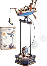 3D Wooden Puzzles for Adults, Gravity Swing Ocean Fisher Model Kit, 161 PIeces