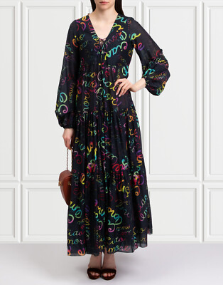 RRP 900 GIADA BENINCASA Maxi Dress Size S Silk Blend Gathered Made in Italy
