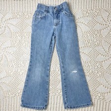 Vintage 1980s Lee Jeans Girls 6x Slim Distressed Denim Bell Bottom Jeans