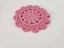 2Pcs/Lot Vintage Look Hand Crochet Round Lace Doily Flower Cotton Dark Pink 6"