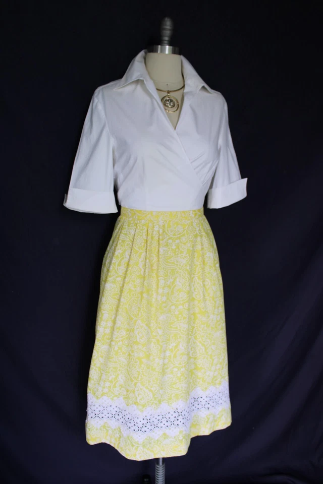 Vintage The Lilly Pulitzer Amarillo Floral Crochet Encaje Vestido Falda Midi Hawaiano Foto 4 de 4