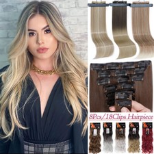 8 Pieces Clip In Hair Extensions Balayage Full Head Natural As Human Real Thick